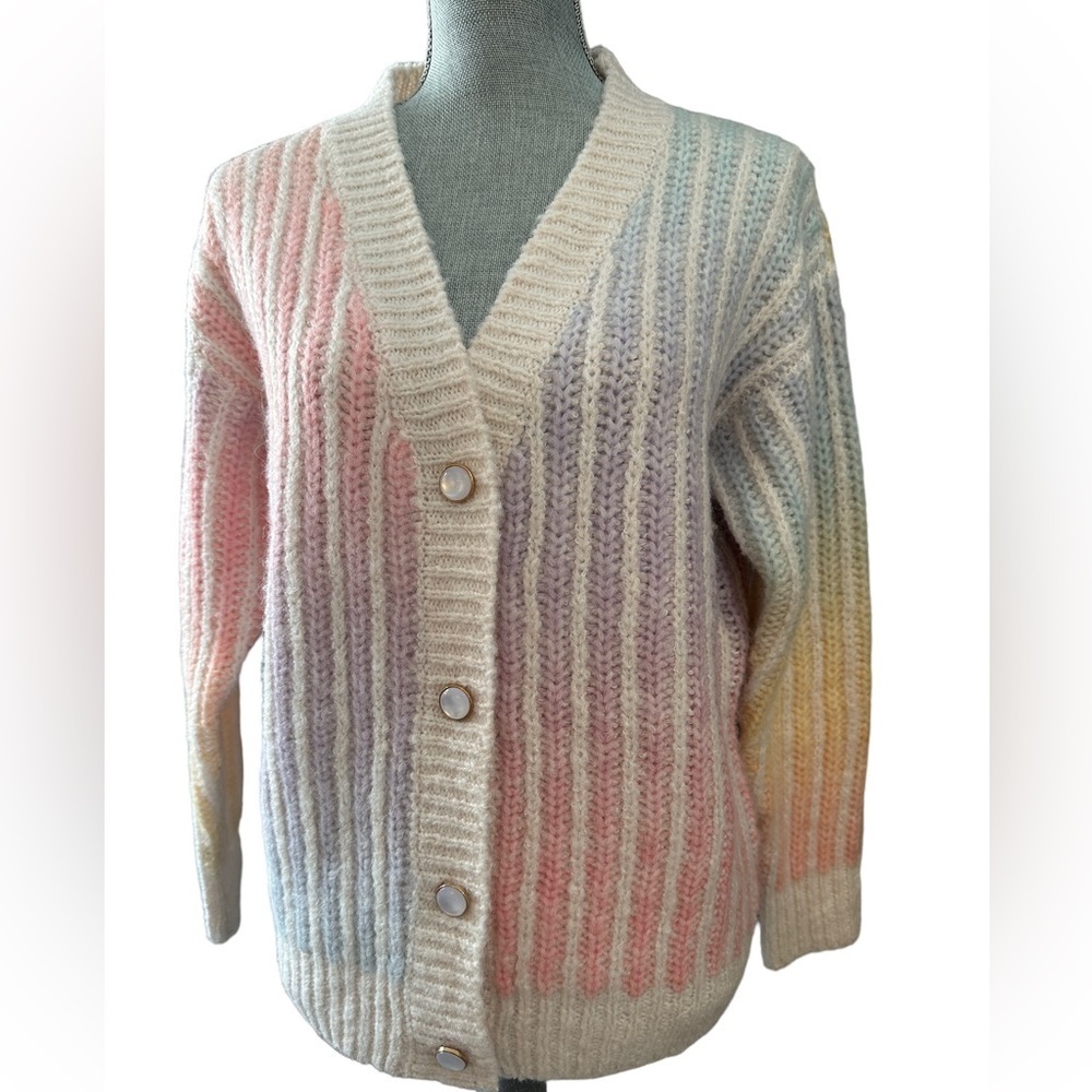 Grandmacore Pastel rainbow cardigan, oversized - wool blend